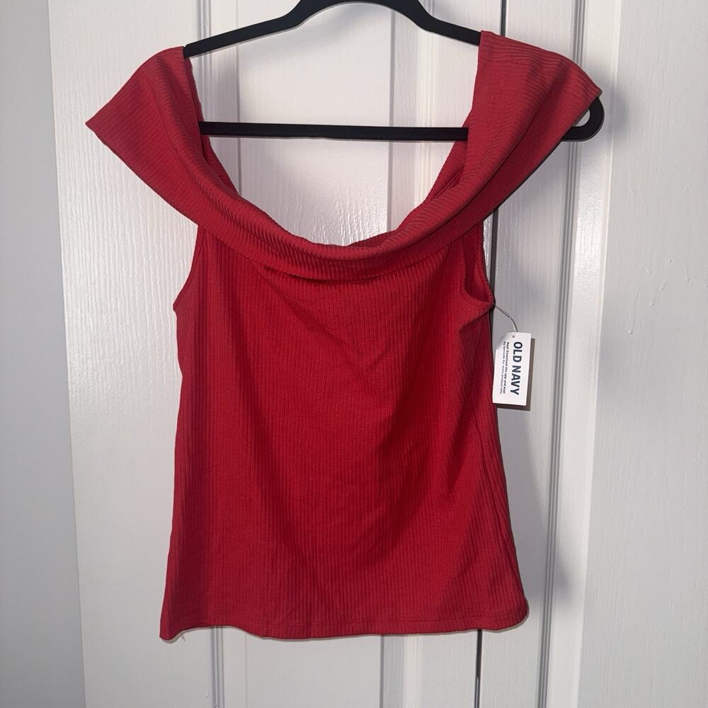 Old Navy Red Ribbed Off-Shoulder Top Women’s Large NWT Soft Girl Y2K Cozy Chic